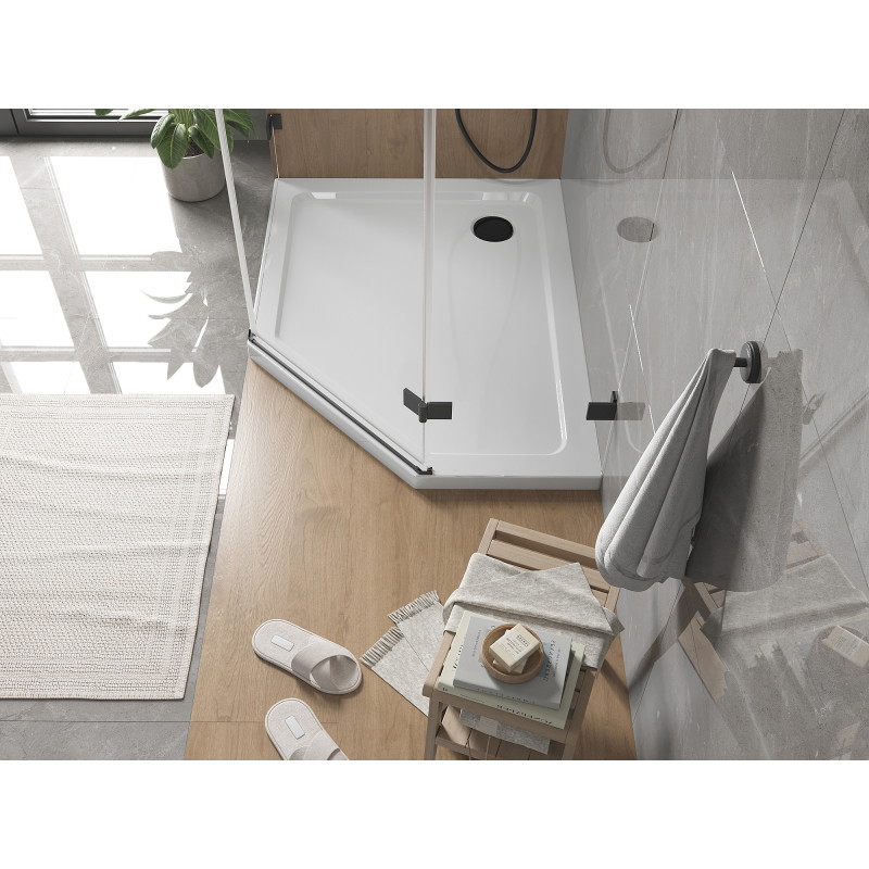 Mexen Flat päťuholníková sprchová vanička slim ľavá 100 x 80 cm, biela, sifón čierny - 41P108010L-B