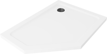 Mexen Flat päťuholníkový sprchový kút slim pravý 100 x 80 cm, biely, sifón čierny - 41P108010R-B