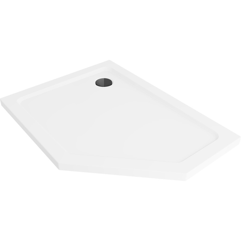 Mexen Flat pentagonálna sprchová vanička slim ľavá 100 x 90 cm, biela, čierny sifón - 41P109010L-B