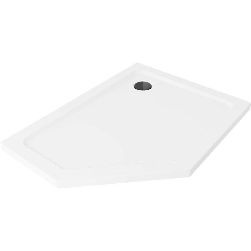 Mexen Flat peňažný pentagonálny slim pravý 100 x 90 cm, biely, sifón čierny - 41P109010R-B