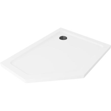 Mexen Flat peňažný pentagonálny slim pravý 100 x 90 cm, biely, sifón čierny - 41P109010R-B