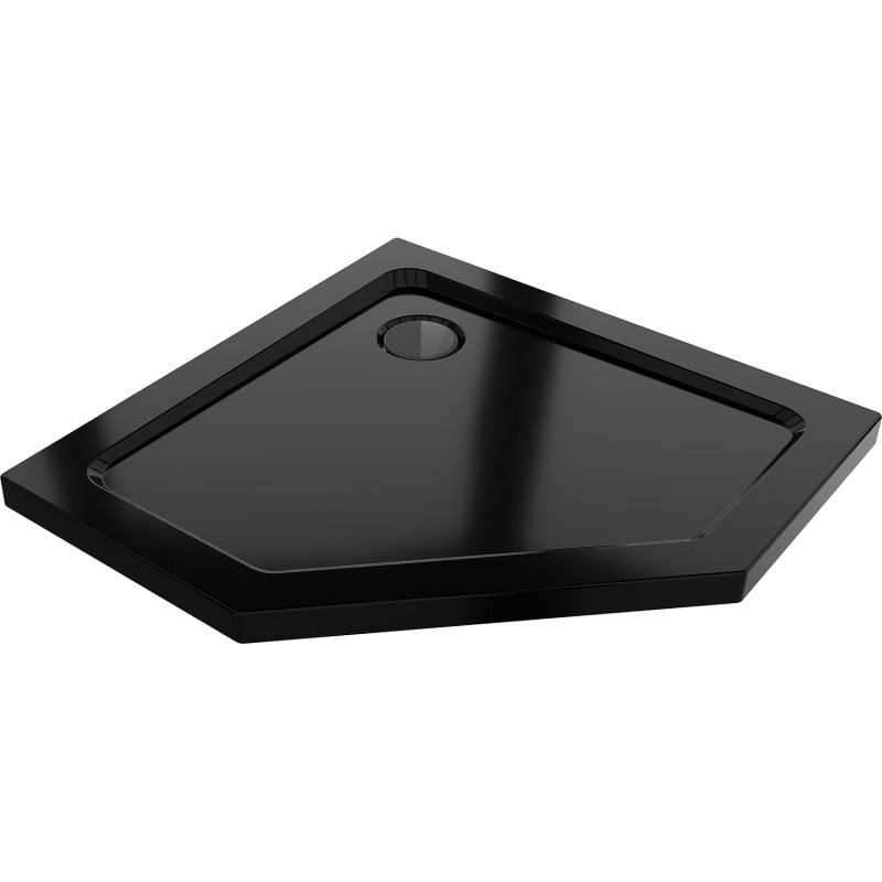 Mexen Flat piatichúhelný sprchový kút slim 80 x 80 cm, čierny, sifón čierny - 41P708080-B