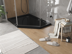 Mexen Flat sprchová vanička päťuholníková slim ľavá 100 x 80 cm, čierna, sifón čierny - 41P708010L-B