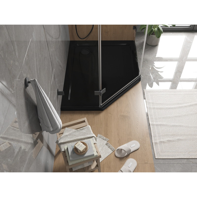 Mexen Flat brodzik päťuholníkový slim pravý 100 x 80 cm, čierny, sifón čierny - 41P708010R-B