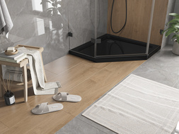 Mexen Flat päťuholníkový sprchový kút slim 90 x 90 cm, čierny, čierny sifón - 41P709090-B
