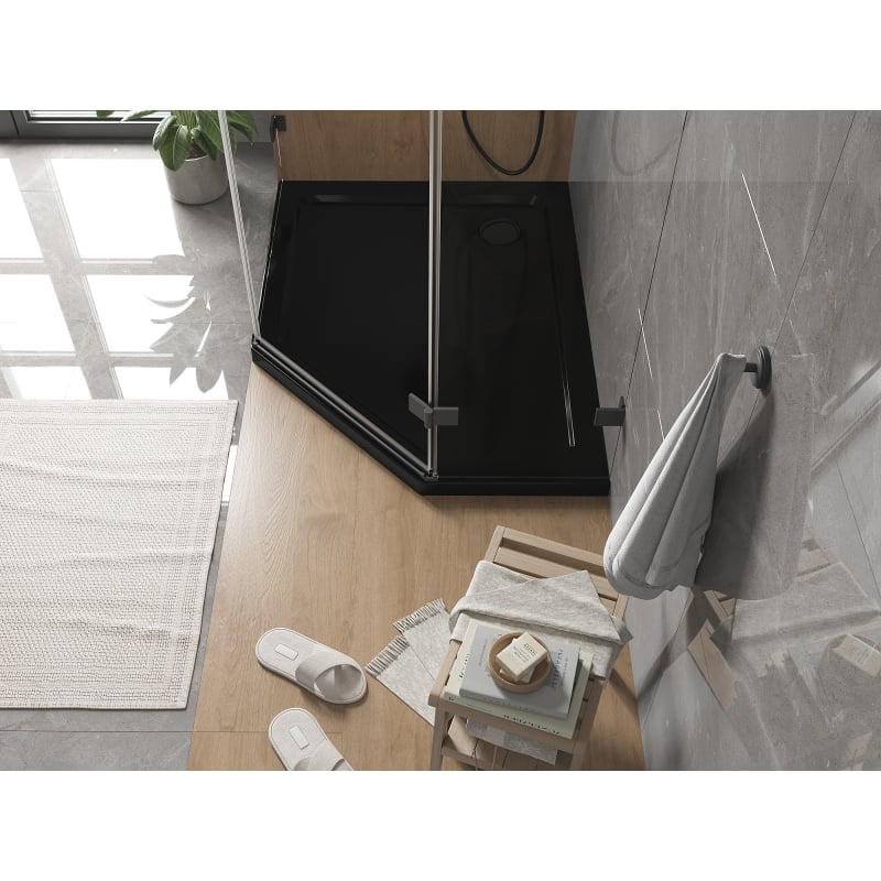 Mexen Flat štvorecový sprchový kút slim ľavý 100 x 90 cm, čierny, sifón čierny - 41P709010L-B