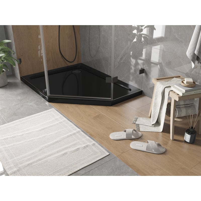 Mexen Flat štvorecový sprchový kút slim ľavý 100 x 90 cm, čierny, sifón čierny - 41P709010L-B
