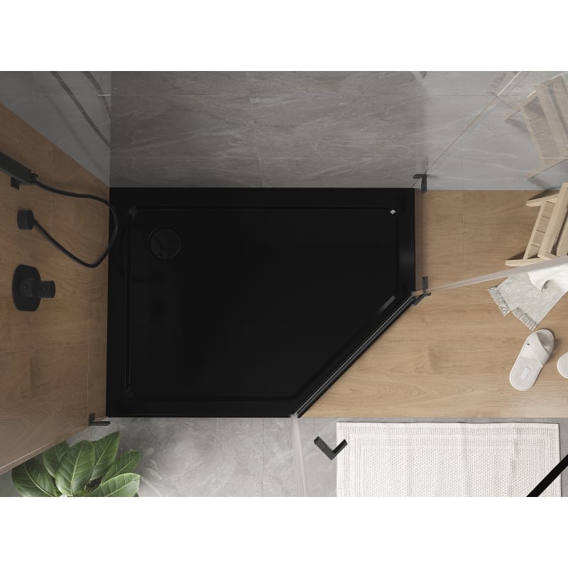 Mexen Flat štvorecový sprchový kút slim ľavý 100 x 90 cm, čierny, sifón čierny - 41P709010L-B