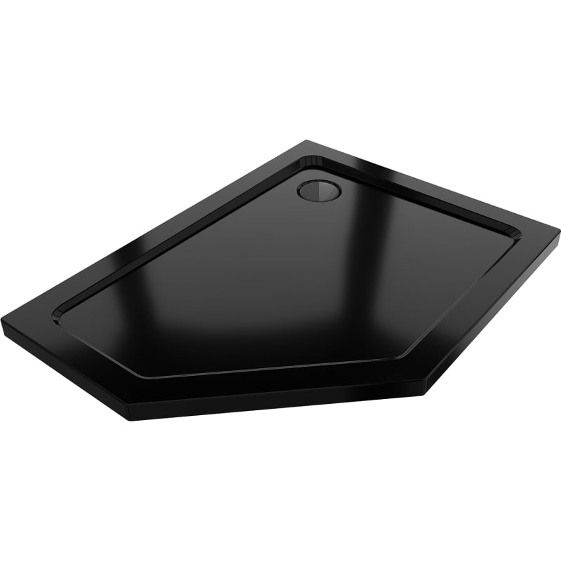Mexen Flat päťuholníkový sprchovací kút slim pravý 100 x 90 cm, čierny, sifón čierny - 41P709010R-B