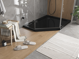 Mexen Flat päťuholníkový sprchovací kút slim pravý 100 x 90 cm, čierny, sifón čierny - 41P709010R-B