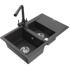 Mexen Gaspar granitový drez 1,5-komorový s odkvapkávačom a kuchynskou batériou Duero, čierny škvrnitý