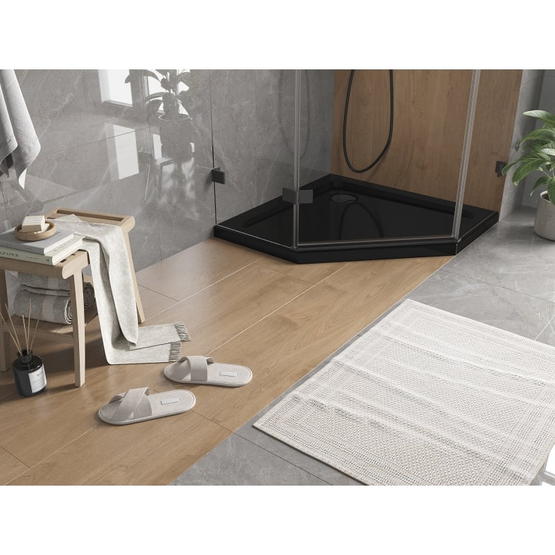Mexen Flat päťuholníkový sprchový kút slim 100 x 100 cm, čierny, čierny sifón - 41P701010-B
