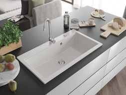 Mexen Slido granitový jednodrez 900 x 500 mm, biely, chrómový sifón - 6528901005-20