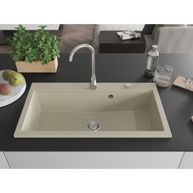 Mexen Slido granitový drez s 1 komorou 900 x 500 mm, béžový, chrómový sifón - 6528901005-69