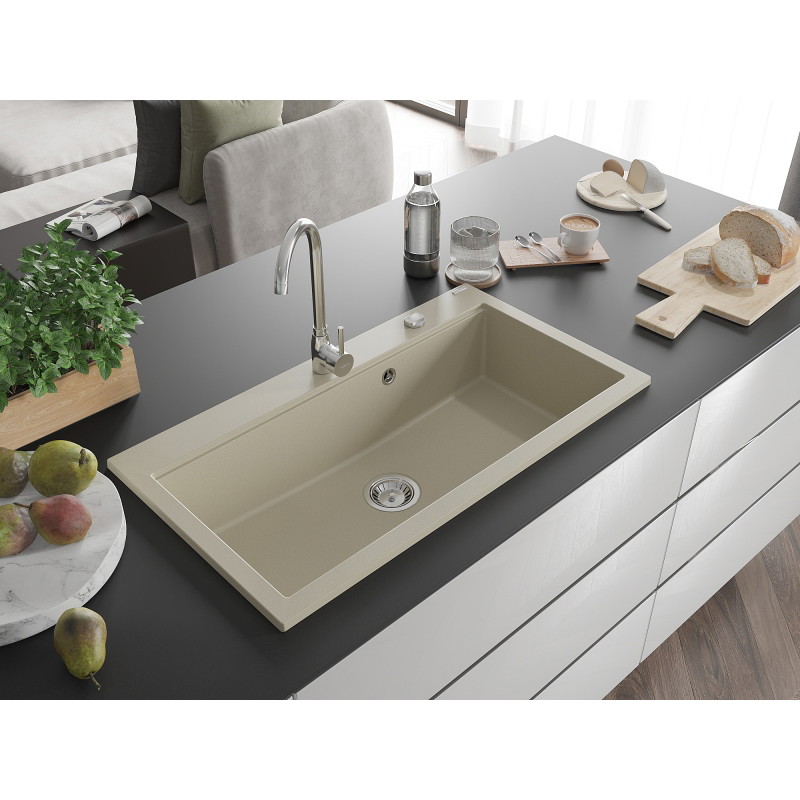 Mexen Slido granitový drez s 1 komorou 900 x 500 mm, béžový, chrómový sifón - 6528901005-69