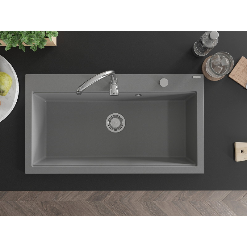 Mexen Slido granitový drez s 1 komorou 900 x 500 mm, sivý, chrómový sifón - 6528901005-71