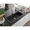 Mexen Slido Granitový drez s 1 komorou 900 x 500 mm, čierny/strieborný metalický, chrómový sifón - 6528901005-73