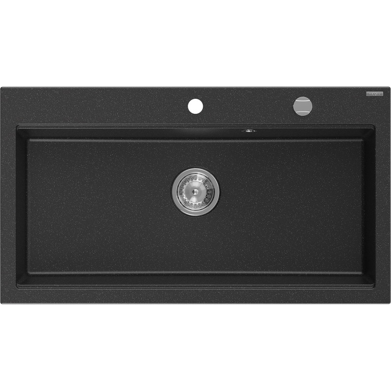 Mexen Slido Granitový drez s 1 komorou 900 x 500 mm, čierny/strieborný metalický, chrómový sifón - 6528901005-73