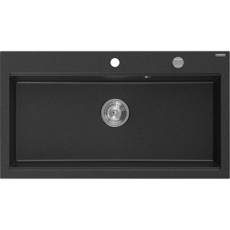 Mexen Slido Granitový drez s 1 komorou 900 x 500 mm, čierny/strieborný metalický, chrómový sifón - 6528901005-73