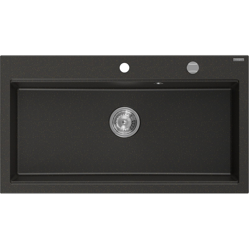 Mexen Slido granitový jednodrez 900 x 500 mm, čierny/zlatý metalický, chrómovaný sifón - 6528901005-75