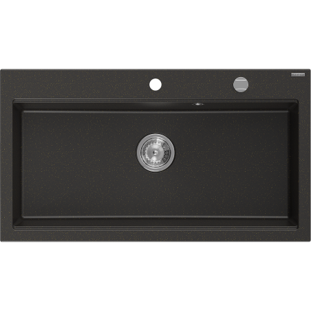 Mexen Slido granitový jednodrez 900 x 500 mm, čierny/zlatý metalický, chrómovaný sifón - 6528901005-75