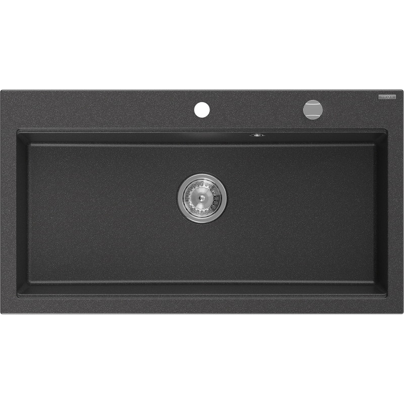 Mexen Slido granitový drez s 1 komorou 900 x 500 mm, čierny bodkovaný, chrómový sifón - 6528901005-75 - 6528901005-76