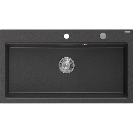 Mexen Slido granitový drez s 1 komorou 900 x 500 mm, čierny bodkovaný, chrómový sifón - 6528901005-75 - 6528901005-76