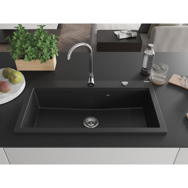 Mexen Slido granitový jednodrez 900 x 500 mm, čierny, chrómový sifón - 6528901005-77