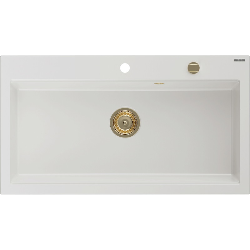 Mexen Slido granitový drez s 1 komorou 900 x 500 mm, biely, zlatý sifón - 6528901005-20-G