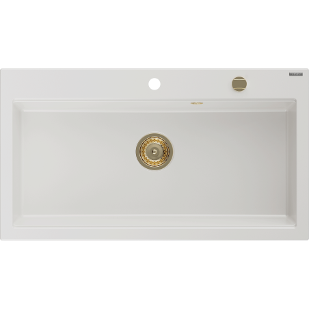 Mexen Slido granitový drez s 1 komorou 900 x 500 mm, biely, zlatý sifón - 6528901005-20-G