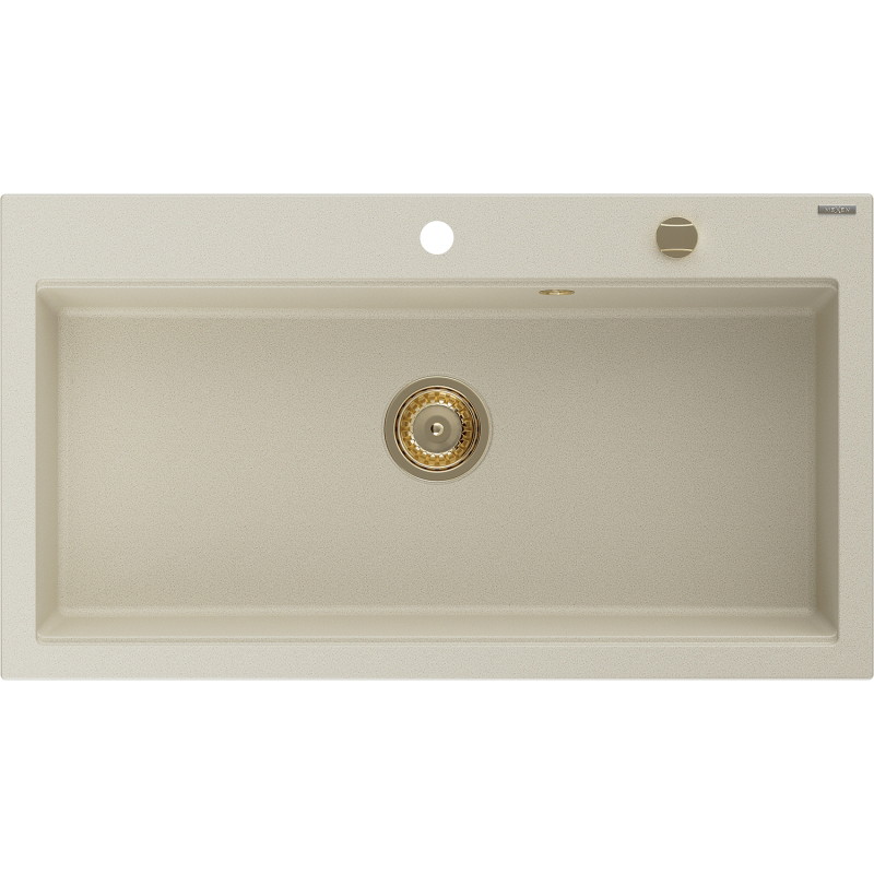 Mexen Slido Granitový jednodrez 900 x 500 mm, béžový, zlatý sifón - 6528901005-69-G