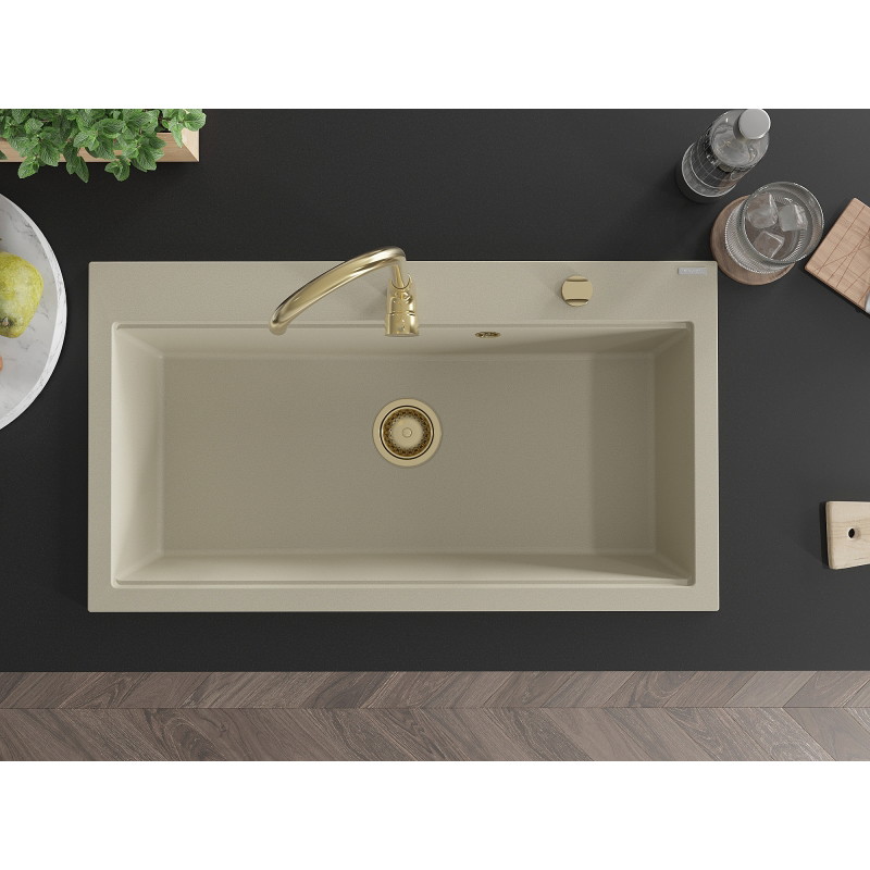 Mexen Slido Granitový jednodrez 900 x 500 mm, béžový, zlatý sifón - 6528901005-69-G