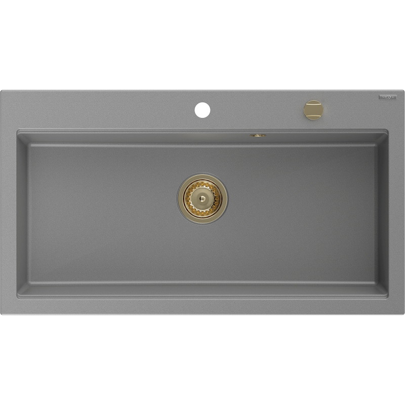 Mexen Slido granitový drez s 1 komorou 900 x 500 mm, sivý, zlatý sifón - 6528901005-71-G