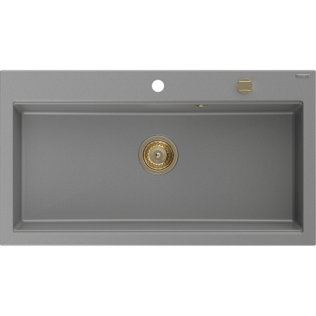 Mexen Slido granitový drez s 1 komorou 900 x 500 mm, sivý, zlatý sifón - 6528901005-71-G