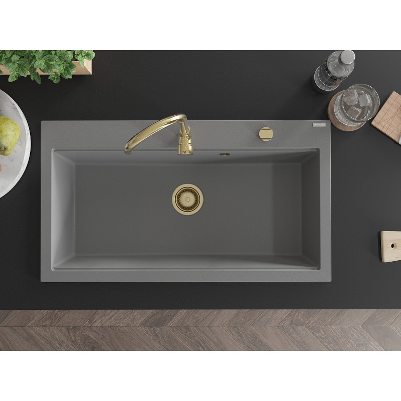 Mexen Slido granitový drez s 1 komorou 900 x 500 mm, sivý, zlatý sifón - 6528901005-71-G