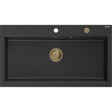 Mexen Slido granitový jednodrez 900 x 500 mm, čierno/strieborný metalický, zlatý sifón - 6528901005-73-G