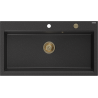 Mexen Slido granitový jednodrez 900 x 500 mm, čierno/strieborný metalický, zlatý sifón - 6528901005-73-G