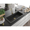 Mexen Slido granitový jednodrez 900 x 500 mm, čierno/strieborný metalický, zlatý sifón - 6528901005-73-G