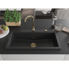 Mexen Slido granitový jednodrez 900 x 500 mm, čierno/strieborný metalický, zlatý sifón - 6528901005-73-G