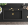 Mexen Slido granitový jednodrez 900 x 500 mm, čierno/strieborný metalický, zlatý sifón - 6528901005-73-G
