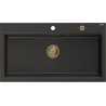 Mexen Slido granitový drez 1-komorový 900 x 500 mm, čierny/zlatý metalický, zlatý sifón - 6528901005-75-G