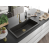 Mexen Slido granitový drez 1-komorový 900 x 500 mm, čierny/zlatý metalický, zlatý sifón - 6528901005-75-G