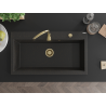 Mexen Slido granitový drez 1-komorový 900 x 500 mm, čierny/zlatý metalický, zlatý sifón - 6528901005-75-G