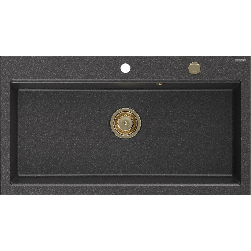 Mexen Slido Granitový jednodrez 900 x 500 mm, čierny bodkovaný, zlatý sifón - 6528901005-76-G