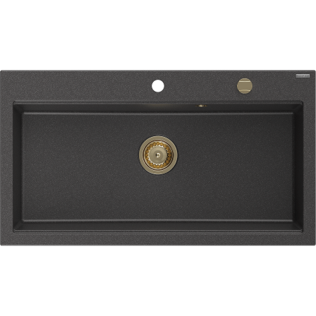 Mexen Slido Granitový jednodrez 900 x 500 mm, čierny bodkovaný, zlatý sifón - 6528901005-76-G