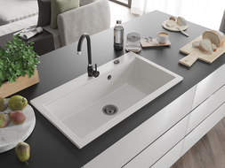 Mexen Slido granitový jednodrez 900 x 500 mm, biely, čierny sifón - 6528901005-20-B