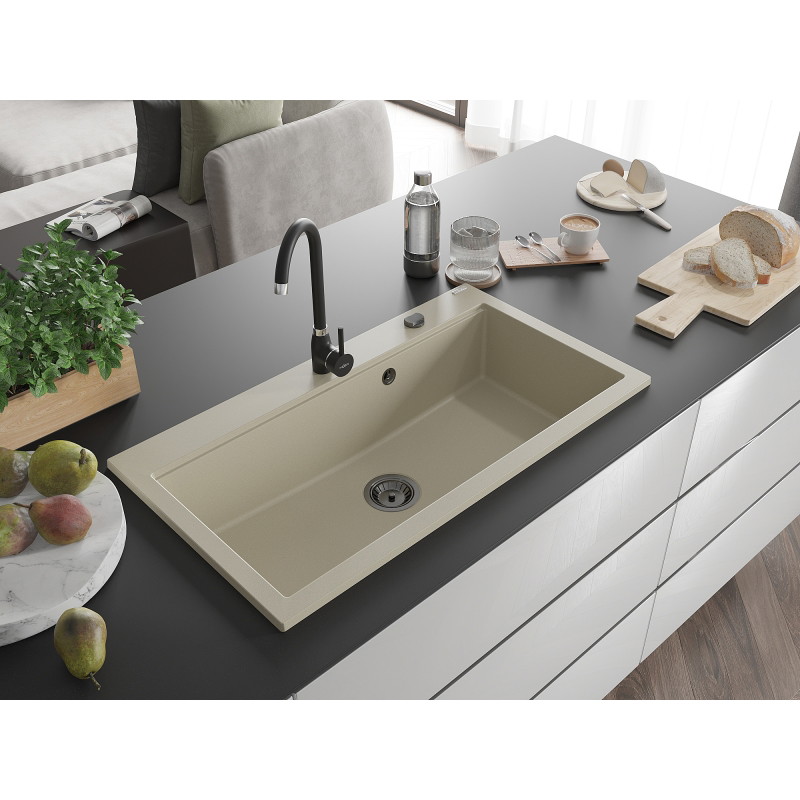 Mexen Slido granitový jednodrez 900 x 500 mm, béžový, čierny sifón - 6528901005-69-B