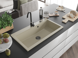 Mexen Slido granitový jednodrez 900 x 500 mm, béžový, čierny sifón - 6528901005-69-B