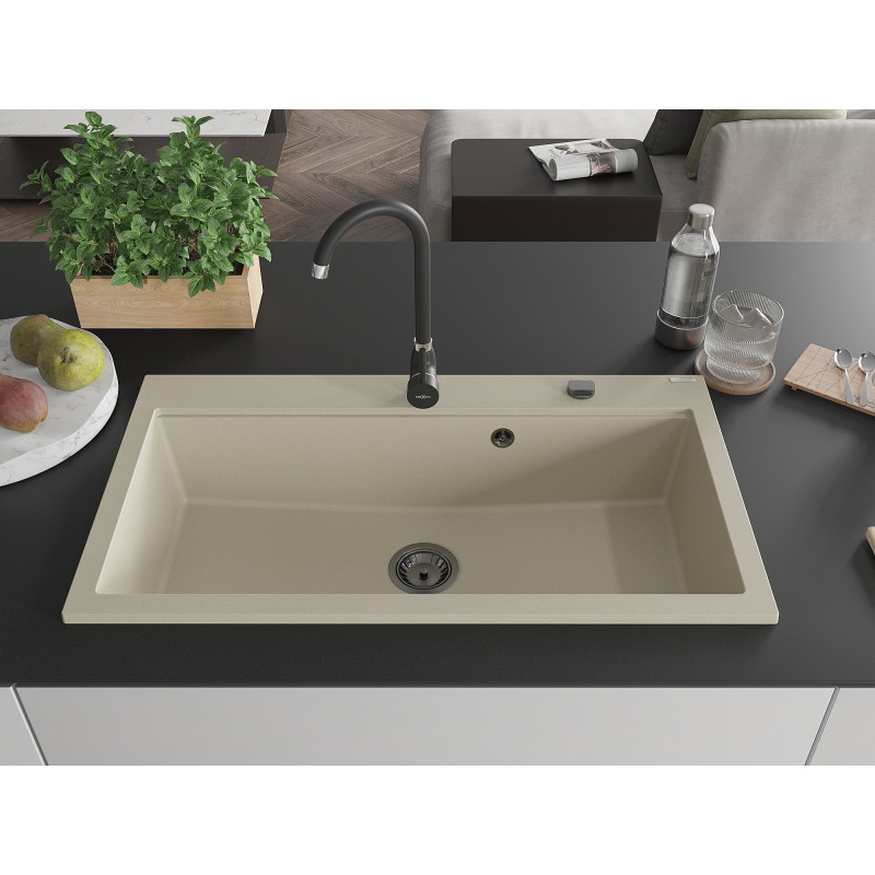 Mexen Slido granitový jednodrez 900 x 500 mm, béžový, čierny sifón - 6528901005-69-B