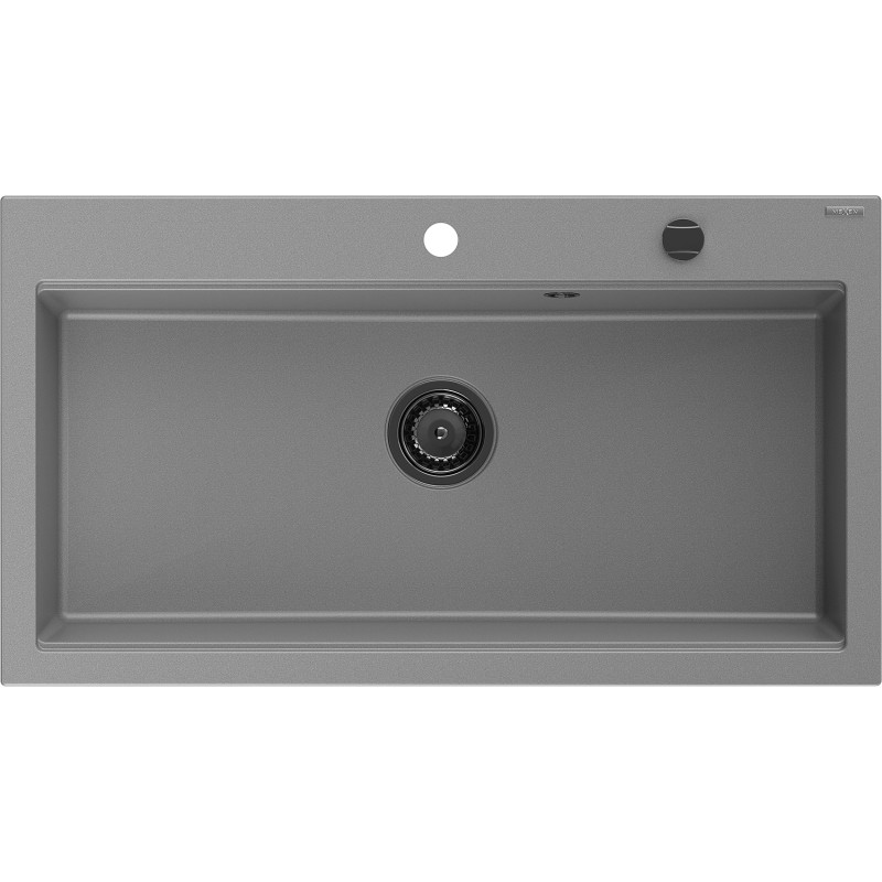 Mexen Slido granitový drez s 1 komorou 900 x 500 mm, sivý, čierny sifón - 6528901005-71-B